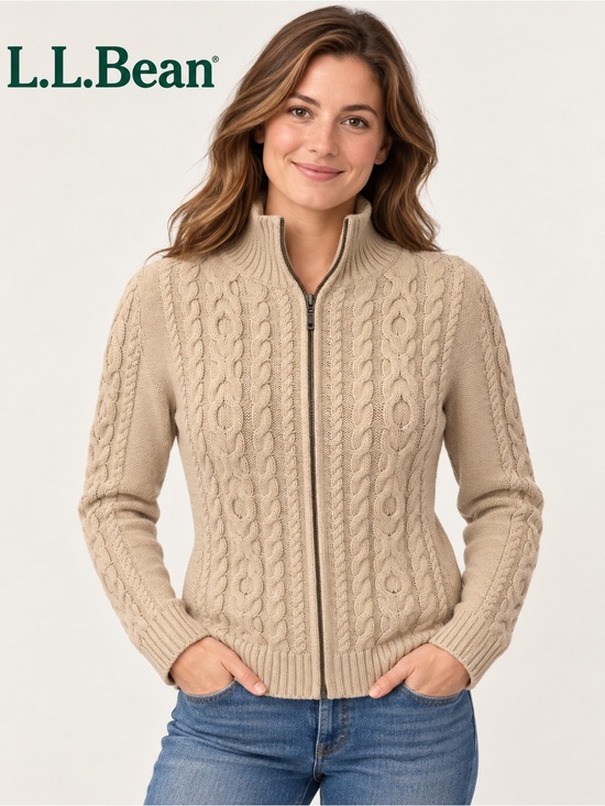 L.L. Bean Sweaters - L.L.Bean Women’s Cable Knit Full Zip Cardigan Sweater Medium Petite